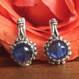 Kyanite Earrings - Blue Round Earrings - Vintage Flower Earrings