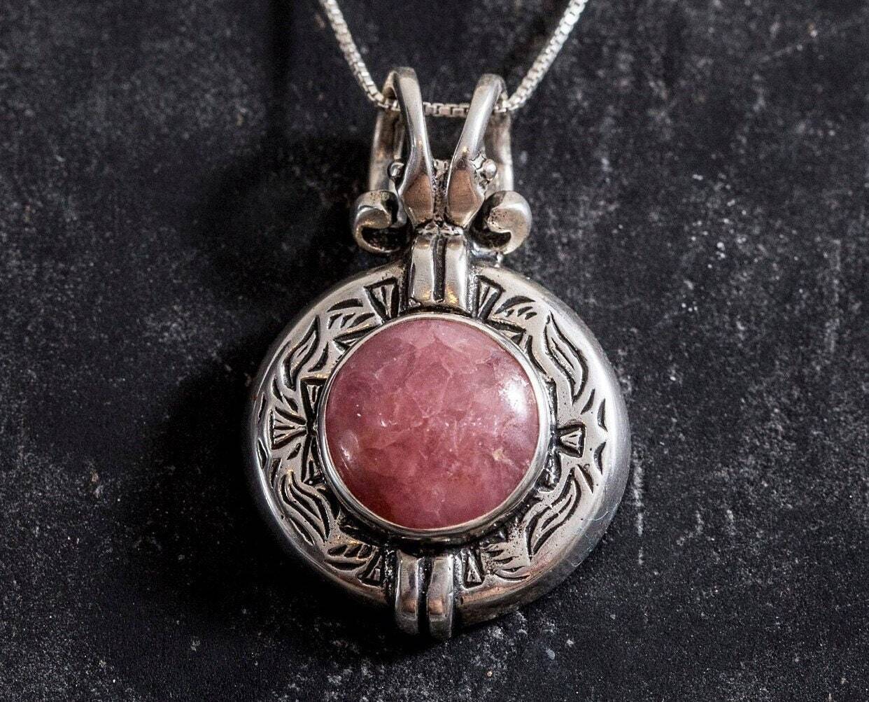 Rhodochrosite Pendant, Natural Rhodochrosite, Egyptian Pendant, February Pendant, Pink Pendant, Solid Silver Pendant, Rhodochrosite