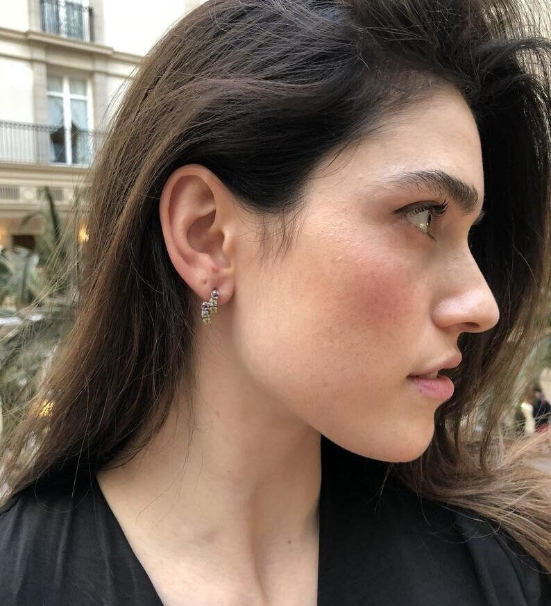 Citrine Earrings, Natural Citrine, Dainty Earrings, November Birthstone, Citrine Studs, Yellow Earrings, Vintage Earrings, Silver Earrings