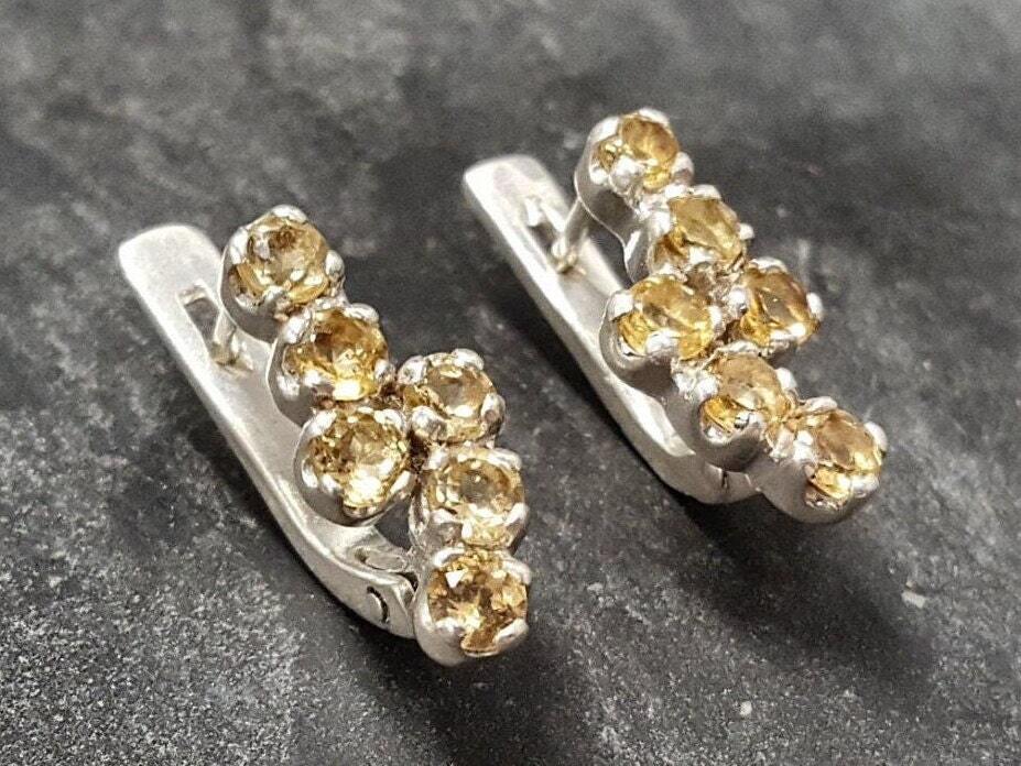 Citrine Earrings, Natural Citrine, Dainty Earrings, November Birthstone, Citrine Studs, Yellow Earrings, Vintage Earrings, Silver Earrings
