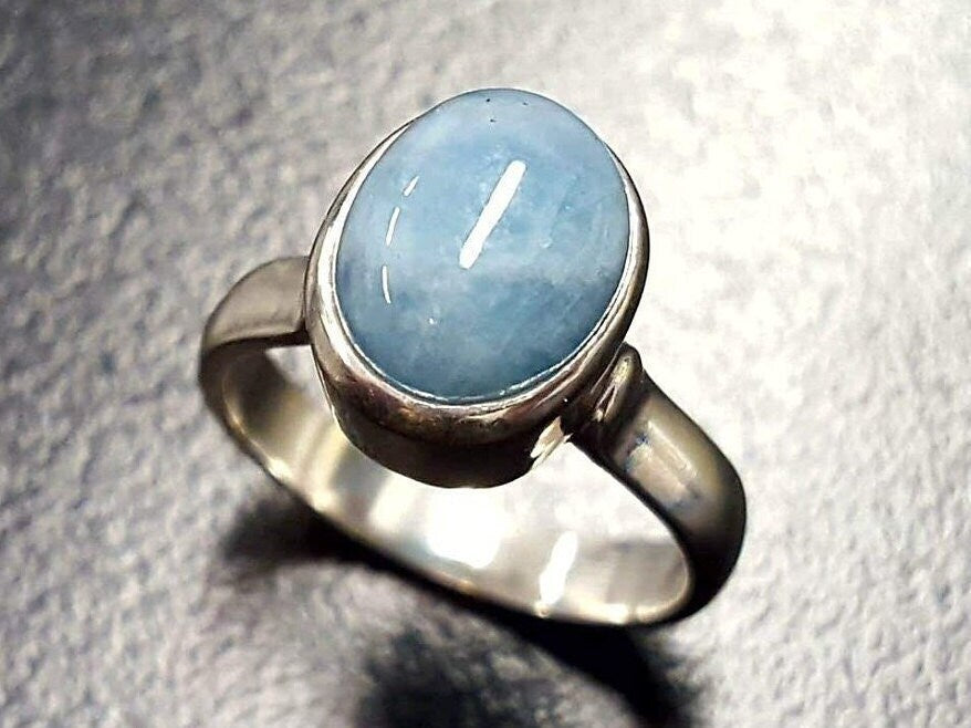 Blue Ring, Aquamarine Ring, Natural Aquamarine, March Birthstone, Blue Solitaire Ring, Blue Aqua Ring, Blue Vintage Ring, Solid Silver Ring