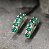 Created Emerald Earrings made in 925 Sterling Silver with Round Created Green Emerald in Prong setting, May Birthstone gift idea, symbolizes, ideal for everyday wear and perfect for birthday gifting and special occasions.