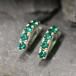 Created Emerald Earrings made in 925 Sterling Silver with Round Created Green Emerald in Prong setting, May Birthstone gift idea, symbolizes, ideal for everyday wear and perfect for birthday gifting and special occasions.