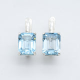 Gold Blue Topaz Earrings - Blue Square Earrings, Natural Blue Topaz Earrings