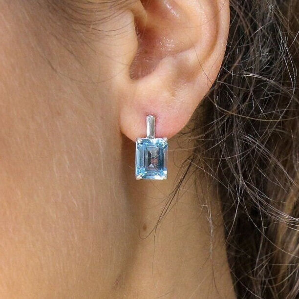 Square Blue Topaz Earrings, Natural Blue Topaz, Radiant Earrings, Blue Studs, 6 Carat Earrings, December Birthstone, Solid Silver Earrings