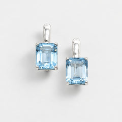 Blue Square Earrings - Natural Blue Topaz, Blue Drop Earrings