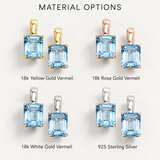 Gold Blue Topaz Earrings - Blue Square Earrings, Natural Blue Topaz Earrings