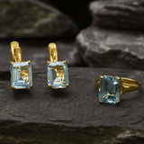 Gold Blue Topaz Earrings - Blue Square Earrings, Natural Blue Topaz Earrings