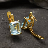 Gold Blue Topaz Earrings - Blue Square Earrings, Natural Blue Topaz Earrings