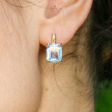 Gold Blue Topaz Earrings - Blue Square Earrings, Natural Blue Topaz Earrings