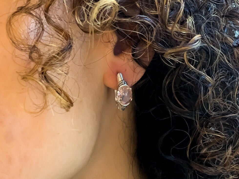 Morganite Earrings, Created Morganite, Boho Earrings, Vintage Earrings, Pink Earrings, Bohemian Earrings, Tribal Earrings, 925 Silver Studs
