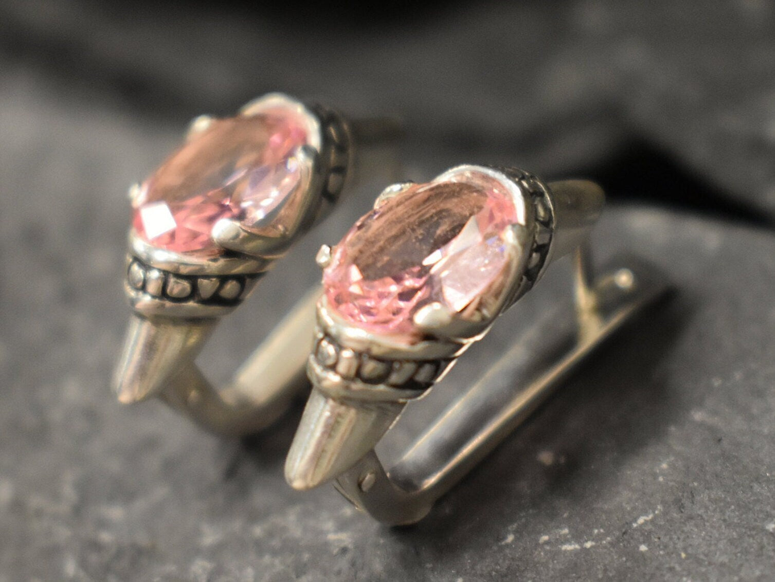 Morganite Earrings, Created Morganite, Boho Earrings, Vintage Earrings, Pink Earrings, Bohemian Earrings, Tribal Earrings, 925 Silver Studs