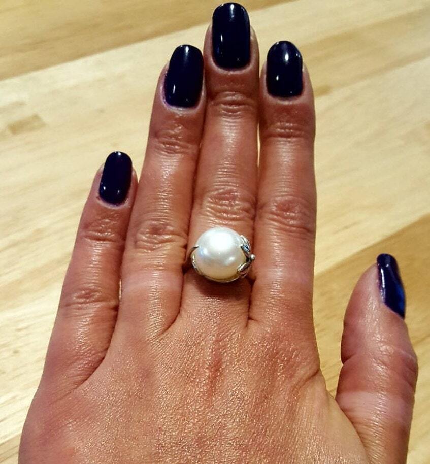 Flower Pearl Ring, White Pearl Ring, Vintage Ring, Natural Pearl, June Birthstone, Flower Ring, June Ring, Bridal Pearl Ring, White Pearl (619262223)