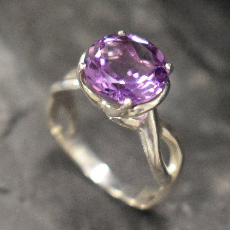 Purple Diamond Ring, Amethyst Ring, Natural Amethyst, February Birthstone, Solitaire Ring, Purple Vintage Ring, Dainty Ring, 925 Silver Ring