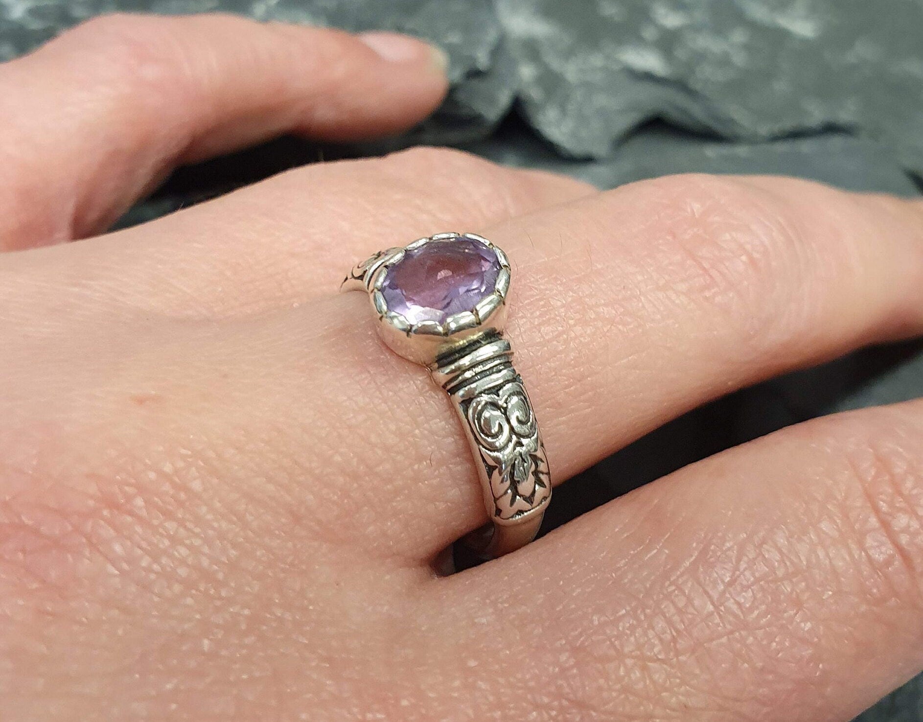 Amethyst Ring, Natural Amethyst, February Birthstone, Vintage Ring, February Ring, 2 Carats, Victorian Ring, Purple Stone, Solid Silver Ring