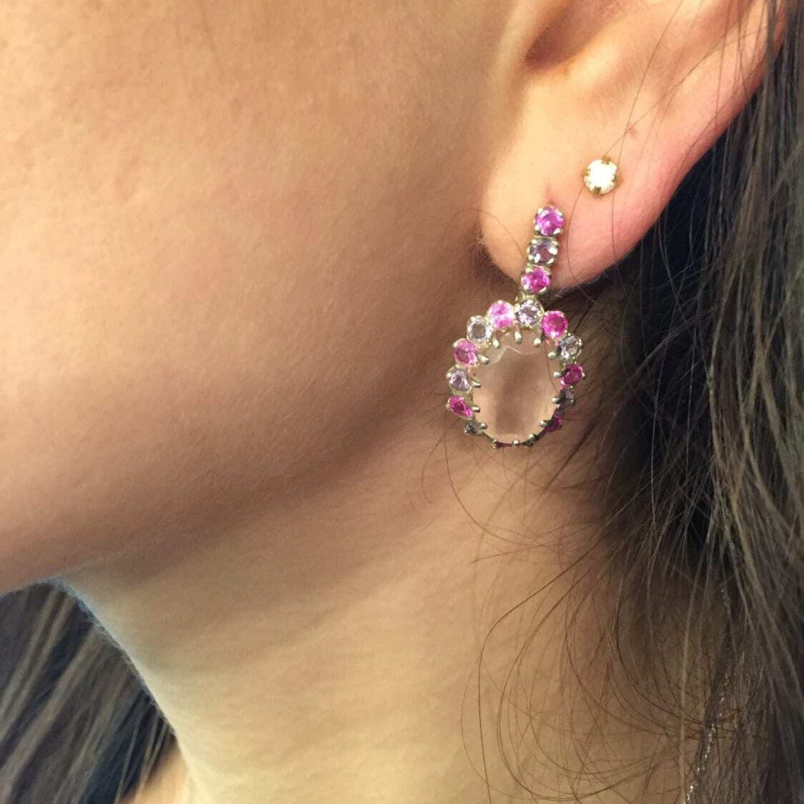 Rose Quartz Earrings, Natural Rose Quartz, January Birthstone, Multistone earrings, Pink Vintage Earrings, Quartz Earrings, Silver Earrings