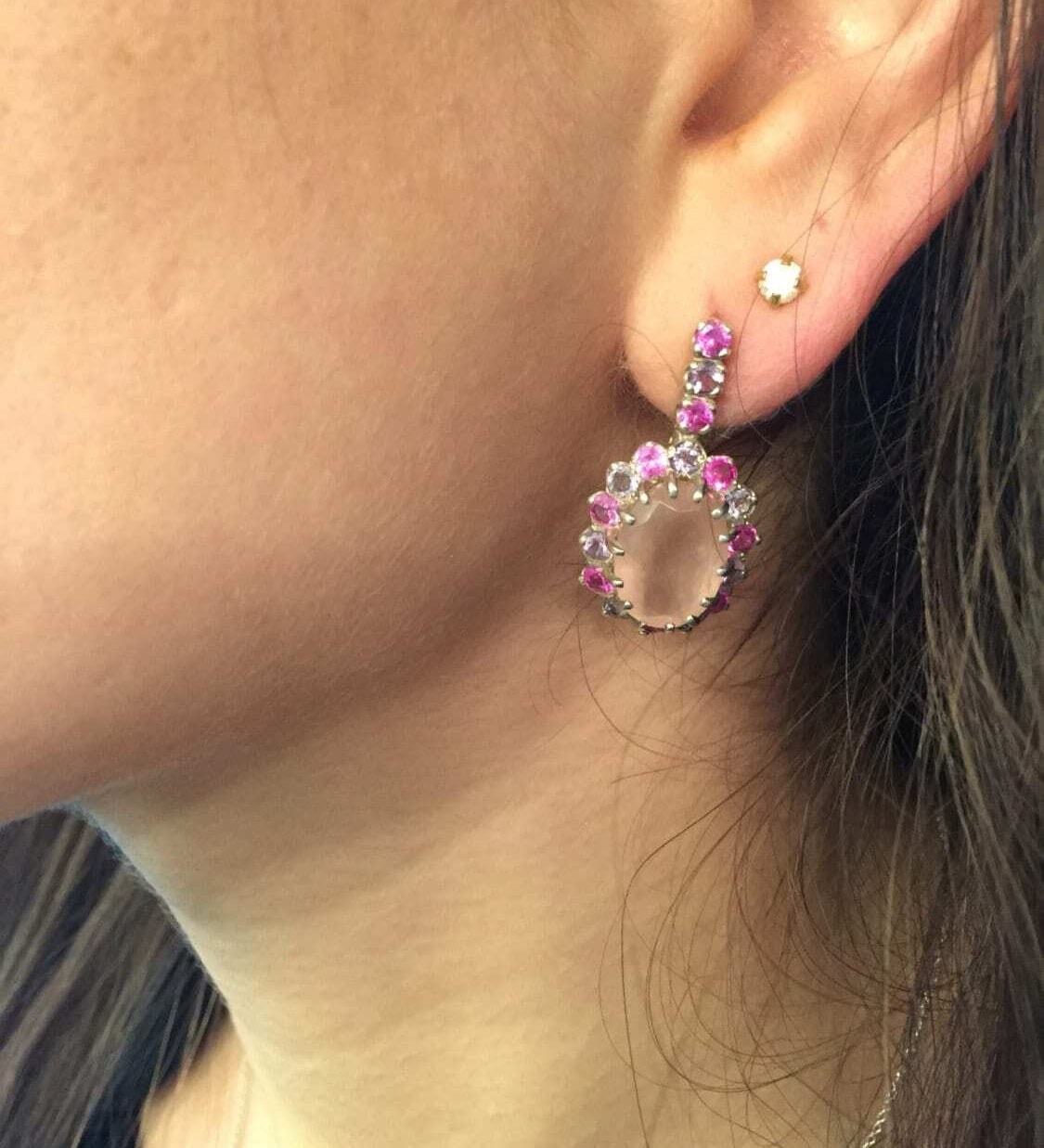 Rose Quartz Earrings, Natural Rose Quartz, January Birthstone, Multistone earrings, Pink Vintage Earrings, Quartz Earrings, Silver Earrings