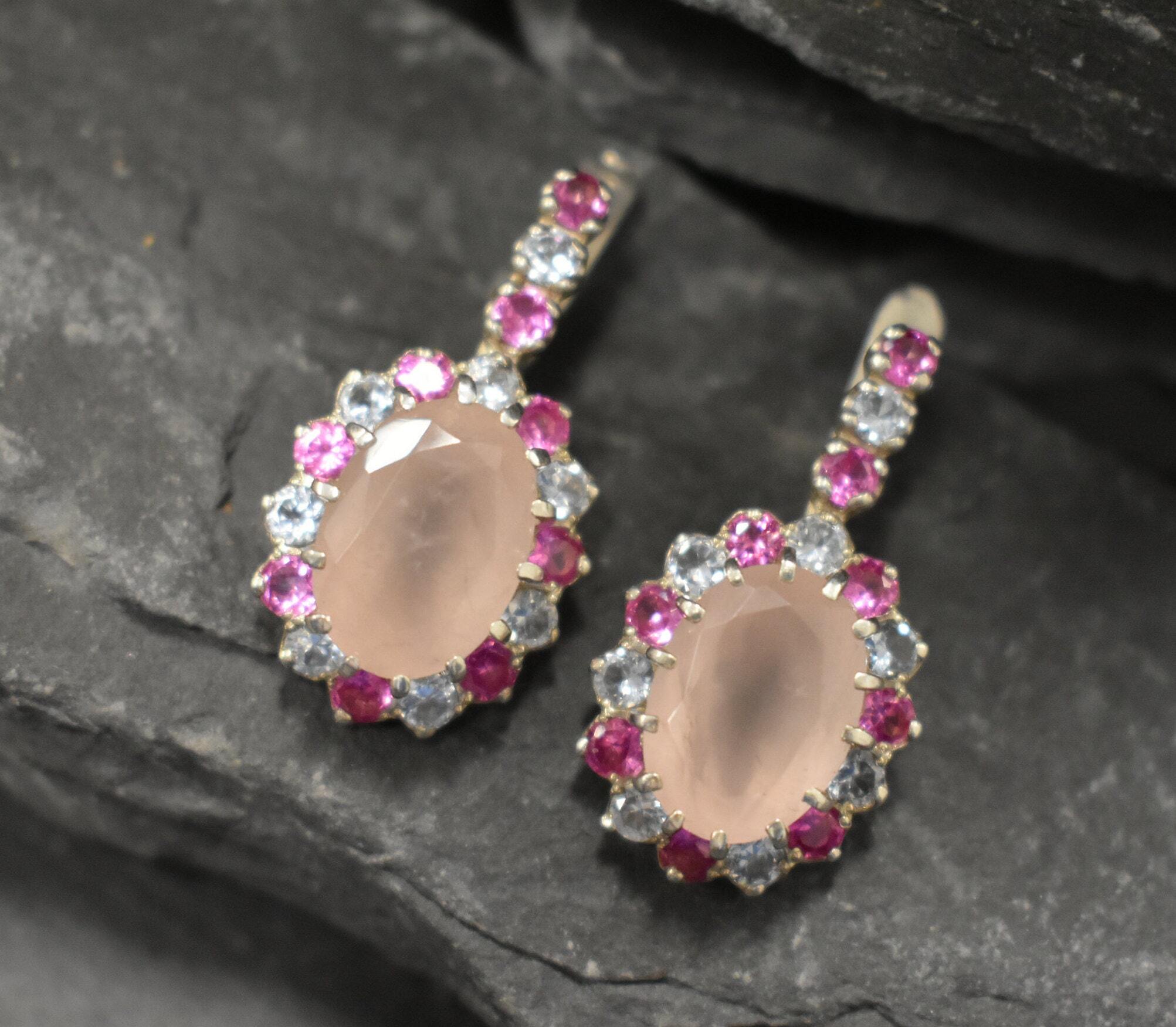 Rose Quartz Earrings, Classy Pink Earrings, Pink Quartz Earrings, Pink Stone Earrings, Rose Quartz, Jewelry Set, Gift for Her
