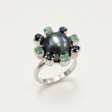 Black Pearl Ring - Pearl Flower Ring - Genuine Black Pearl Ring