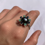 Black Pearl Ring - Pearl Flower Ring - Genuine Black Pearl Ring