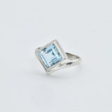 Square Blue Topaz Ring - Princess Cut Ring - Classy Bezel Ring