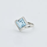 Square Blue Topaz Ring - Asymmetric Ring, Blue Topaz Gold Ring, December Birthstone Ring