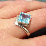 Square Blue Topaz Ring - Princess Cut Ring - Classy Bezel Ring