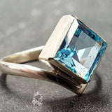 Square Blue Topaz Ring - Princess Cut Ring - Classy Bezel Ring