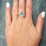 Square Blue Topaz Ring - Princess Cut Ring - Classy Bezel Ring