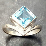 Square Blue Topaz Ring - Princess Cut Ring - Classy Bezel Ring