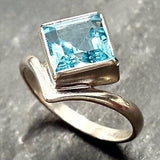 Square Blue Topaz Ring - Princess Cut Ring - Classy Bezel Ring