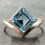 Square Blue Topaz Ring - Princess Cut Ring - Classy Bezel Ring