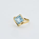 Square Blue Topaz Ring - Princess Cut Ring - Classy Bezel Ring
