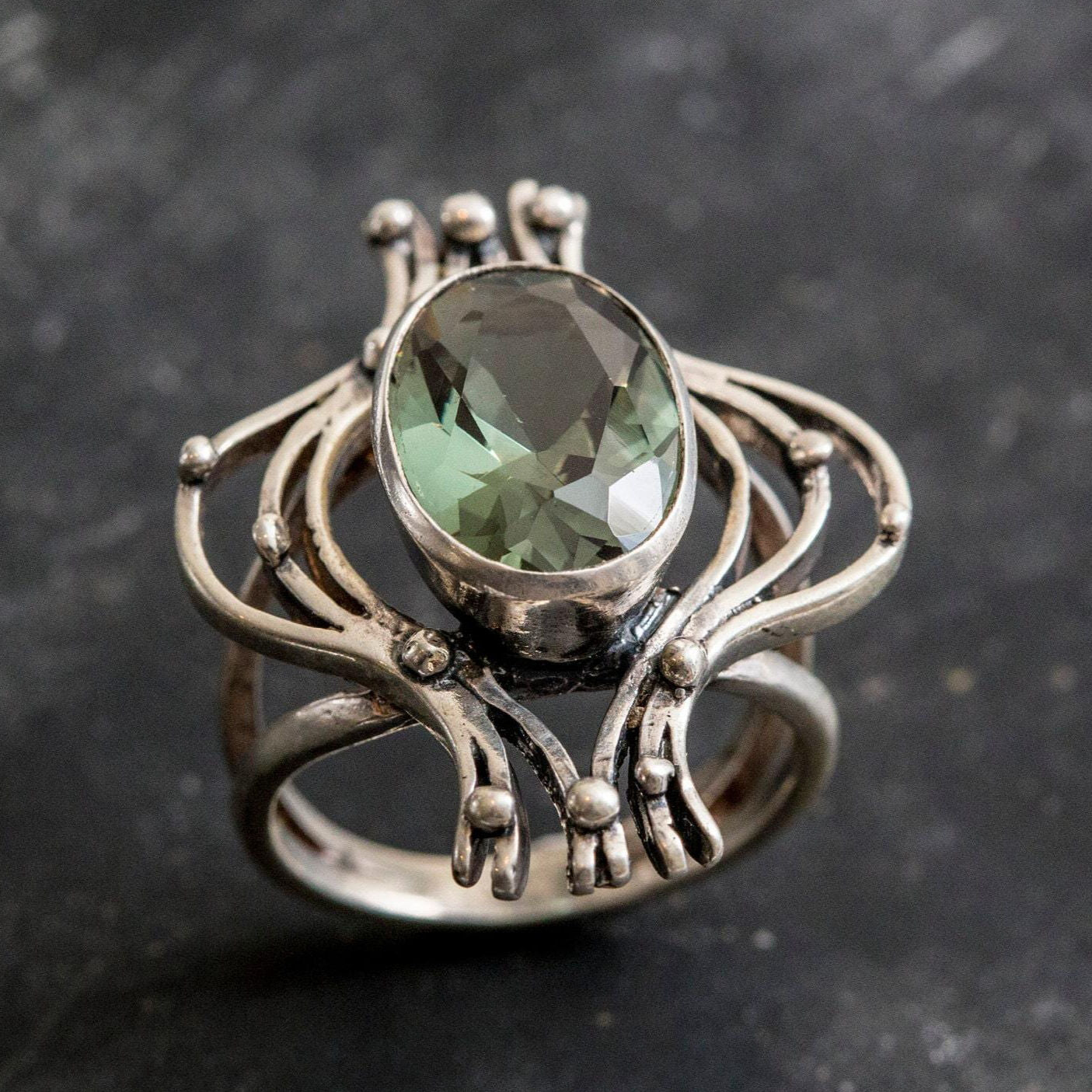 Unique Green Diamond, Created Diamond, Vintage Rings, Diamond Cut, Lab Diamond, Solid Silver Ring, Green Ring, Pure Silver, Green Diamond