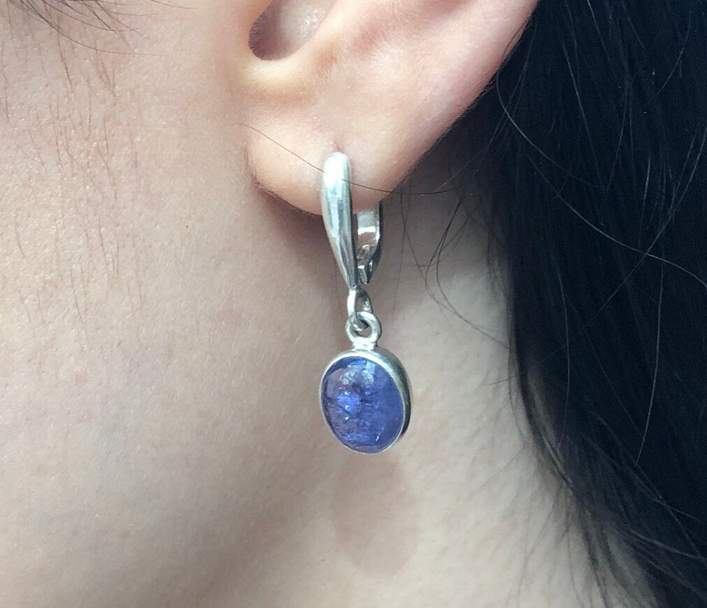 Tanzanite Earrings, Natural Tanzanite, Dangling Earrings, December Birthstone, Dainty Earrings, Blue Vintage Earrings, Solid Silver Earrings