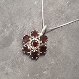 Garnet Flower Pendant - Natural Garnet Necklace - January Birthstone Necklace