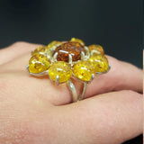 Yellow Flower Ring - Natural Amber Ring - Flower Statement Ring