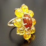 Yellow Flower Ring - Natural Amber Ring - Flower Statement Ring