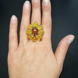 Yellow Flower Ring - Natural Amber Ring - Flower Statement Ring