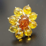 Yellow Flower Ring - Natural Amber Ring - Flower Statement Ring