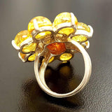 Yellow Flower Ring - Natural Amber Ring - Flower Statement Ring