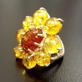 Yellow Flower Ring - Natural Amber Ring - Flower Statement Ring