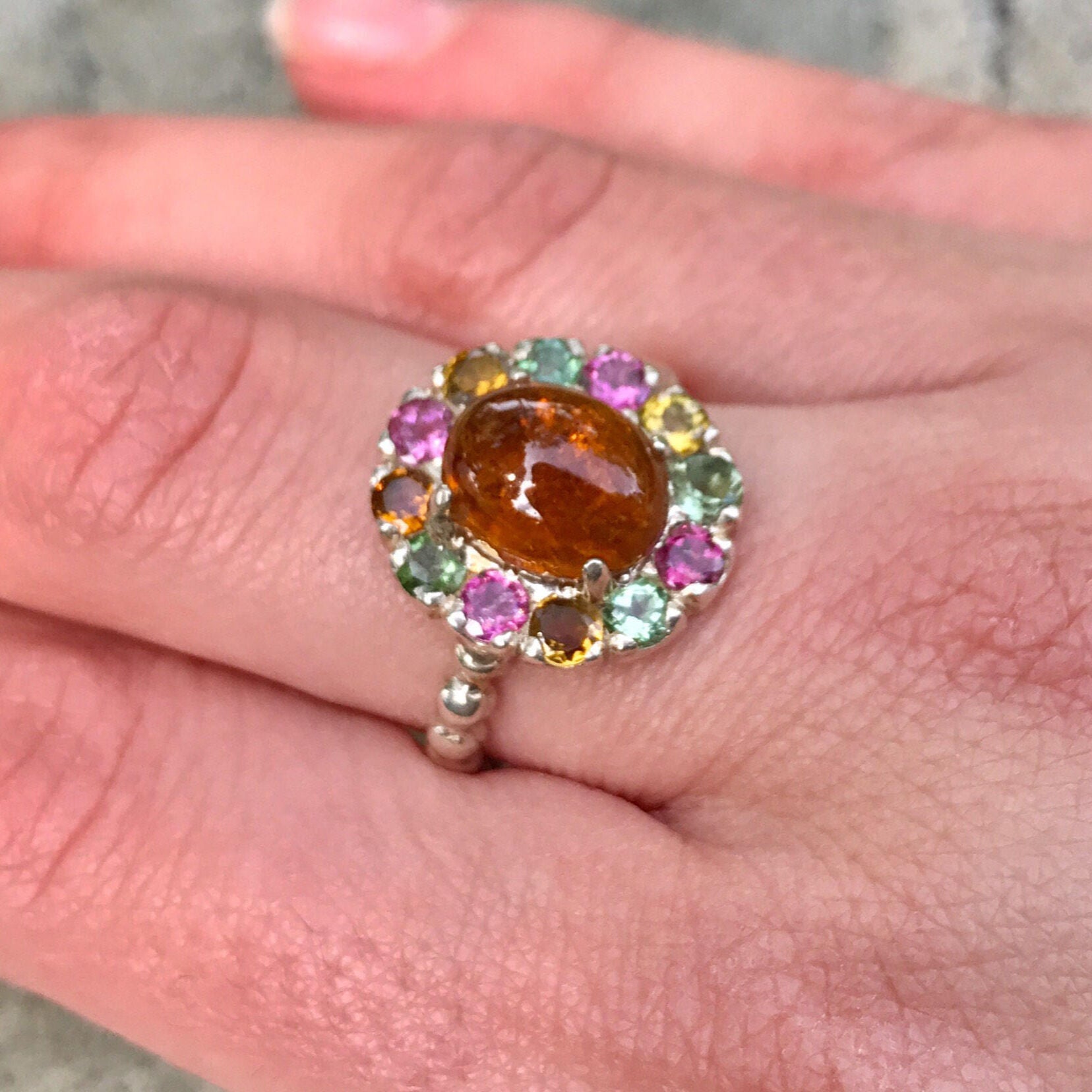 Tourmaline Ring, Natural Tourmaline, Yellow Tourmaline, Pink Tourmaline, October Birthstone, Birthstones, Vintage Rings, Solid Silver Ring (517423772)