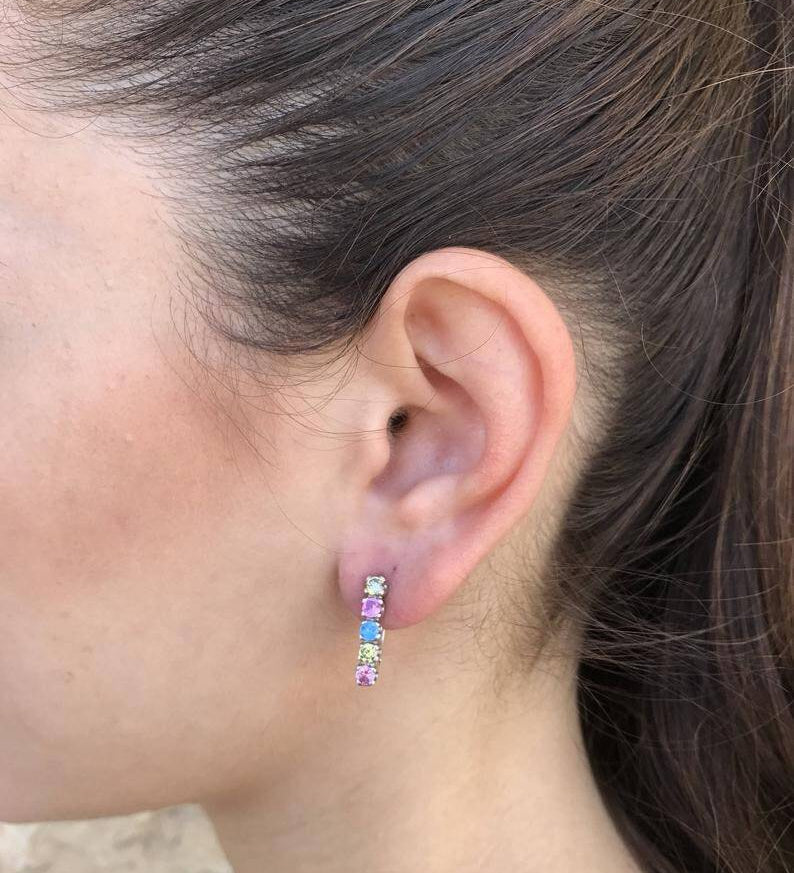 Topaz Earrings, Natural Topaz, December Earrings, Multistone Earrings, Vintage Earrings, Long Studs, 925 Silver Earrings, Colorful Earrings