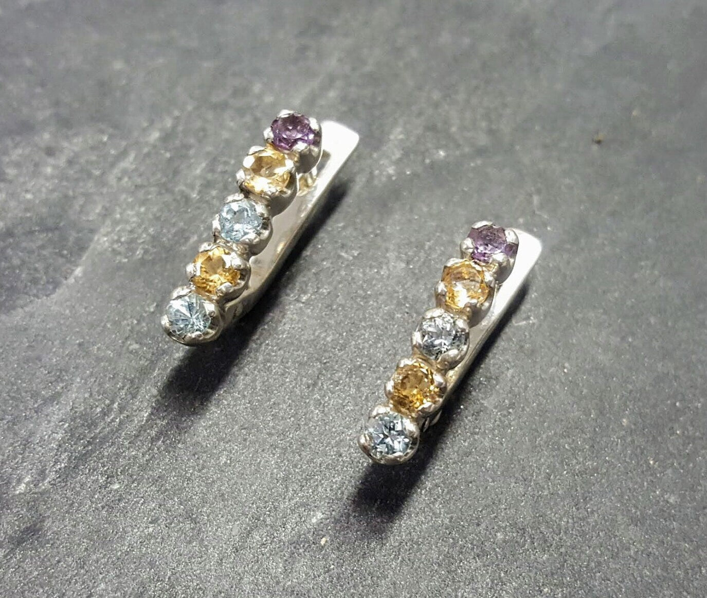 Topaz Earrings, Natural Topaz, December Earrings, Multistone Earrings, Vintage Earrings, Long Studs, 925 Silver Earrings, Colorful Earrings