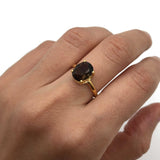 Smoky Topaz Solitaire Ring - 18k Yellow Gold Smoky Topaz Ring - Brown Diamond Ring