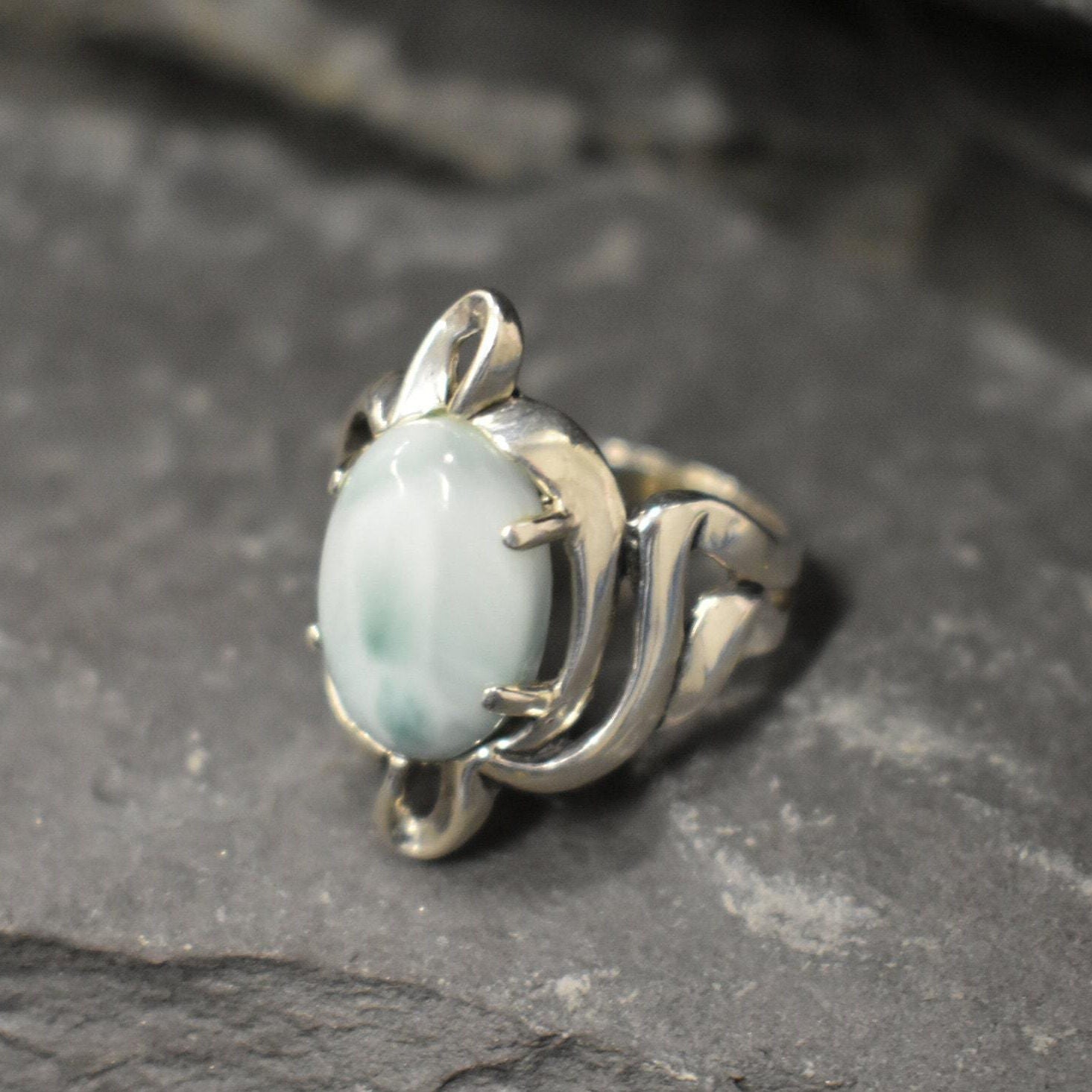 Larimar Ring, Natural Larimar, Statement Style Ring, Sky Blue Ring, Artistic Ring, Vintage Ring, Ornament Ring, Lace Ring, Solid Silver Ring