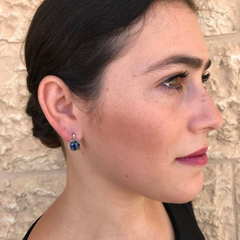 White Rose Earrings, Australian Opal, Flower Studs, October Birthstone, Vintage Earrings, Fire Opal Earrings, Rose Earrings, Silver Earrings