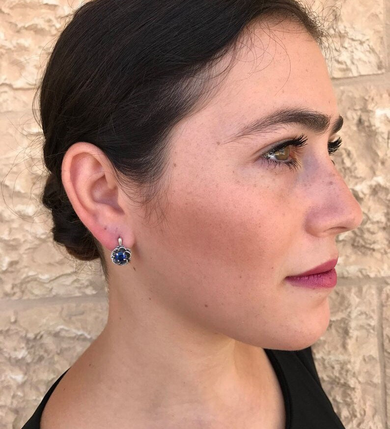 White Rose Earrings, Australian Opal, Flower Studs, October Birthstone, Vintage Earrings, Fire Opal Earrings, Rose Earrings, Silver Earrings