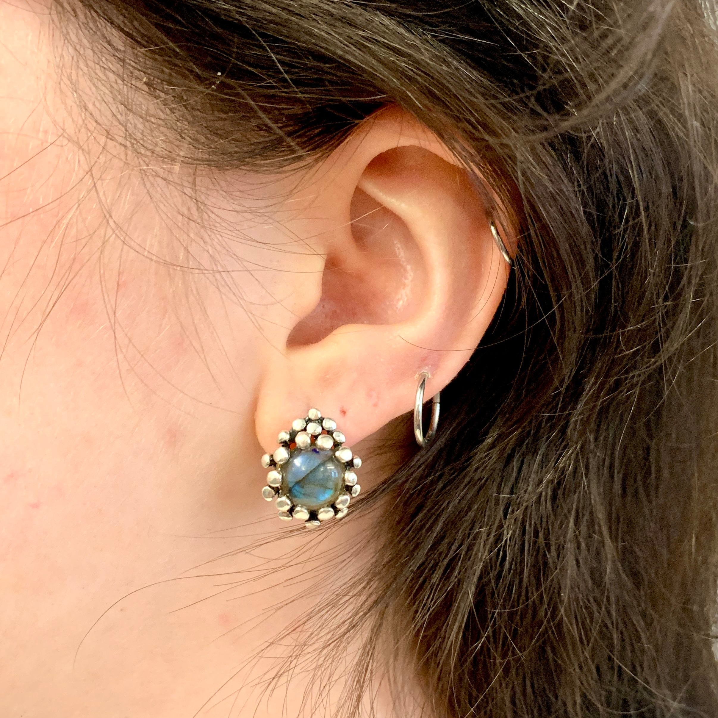 Labradorite Earrings, Natural Labradorite, Pinecone Earrings, Green Vintage Studs, Dainty Green Earrings, Brown Earrings, Solid Silver Studs